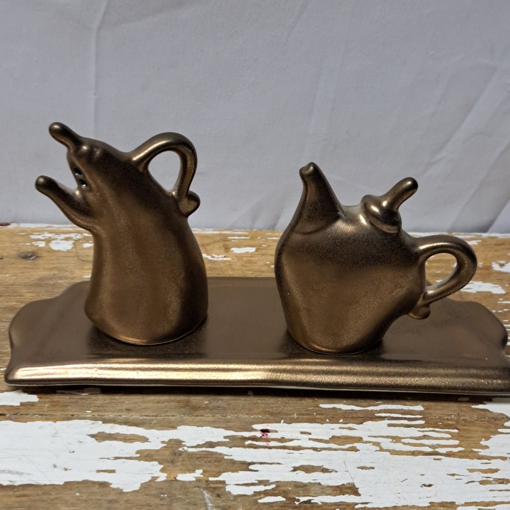 Dancing Michael Lambert Salt & Pepper With Tray Signed